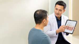 Doctor discussing dutasteride and male pattern hair loss with a patient